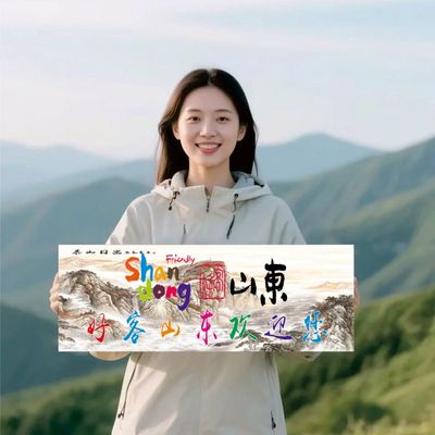 好客山东欢迎您文旅旗子自动伸缩手拉旗物料旅游条幅拍照横幅打卡