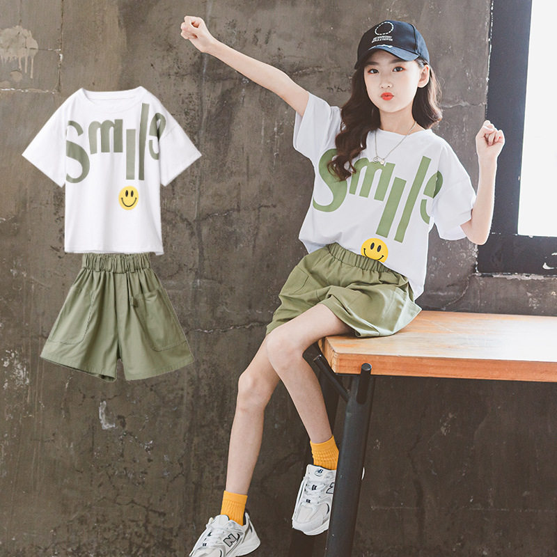 夏季女童工装短裤套装INS潮 小学生儿童十岁11中大童女孩夏天衣服