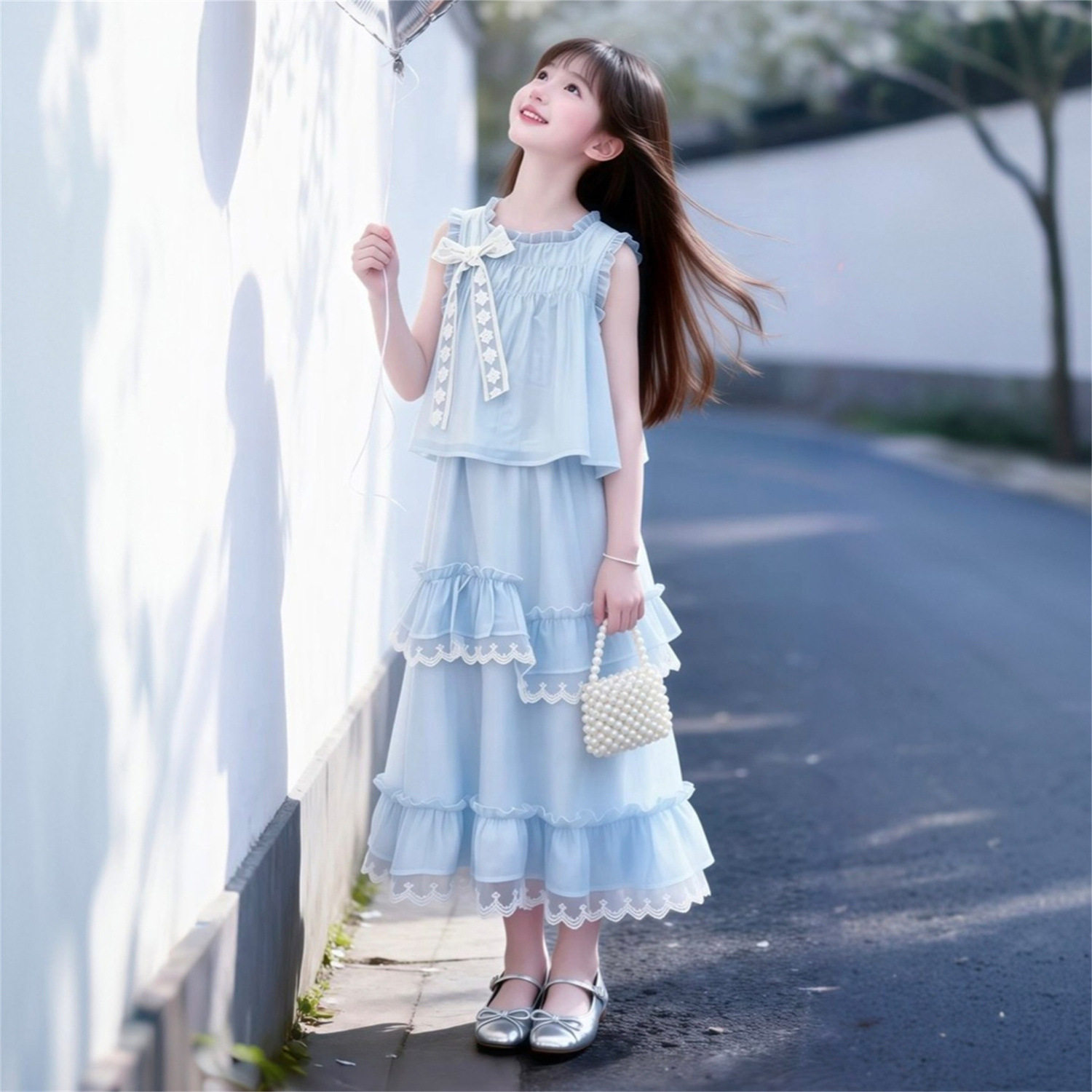 夏季小清新女童套装裙一大一小儿童姐妹装十岁中大童小学生两件套