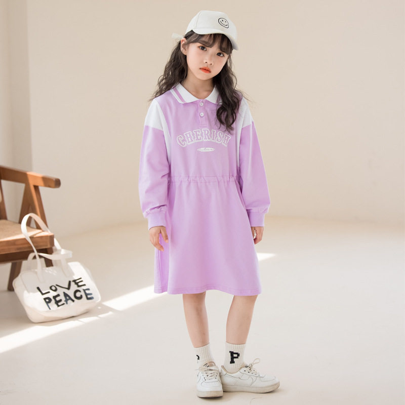 秋季小香风女童长袖连衣裙森系女大童Polo领卫衣裙子儿童姐妹装10