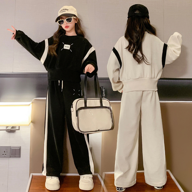 春秋女童套装卫衣阔腿裤两件套二年级女孩衣服网红儿童姐妹闺蜜装