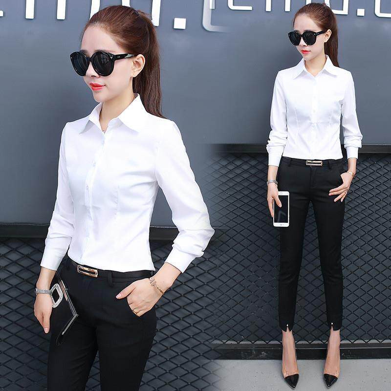 2026春季新款纯色女士衬衫 韩版修身女士上衣 长袖单排扣女款衬衫