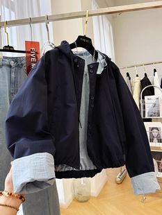 春装女款2025年新款开春韩系撞色连帽短款外套女独特休闲夹克上衣