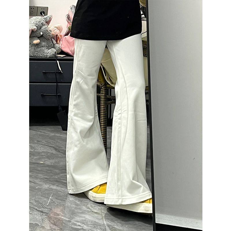 2025秋季新款高腰直筒裤不贴腿小个子喇叭裤子女白色微喇牛仔裤女