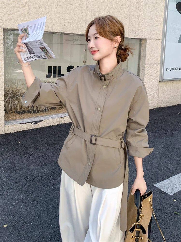 卡其色风衣外套女春秋2025新款短款小个子大衣修身显瘦黑色上衣