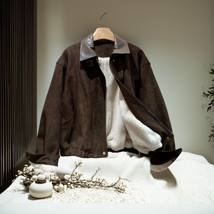 2025冬季加绒加厚新款洋气显瘦鹿皮绒百搭夹克上衣休闲短款外套女