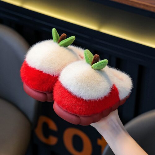 儿童棉拖鞋简约苹果秋冬新款男女