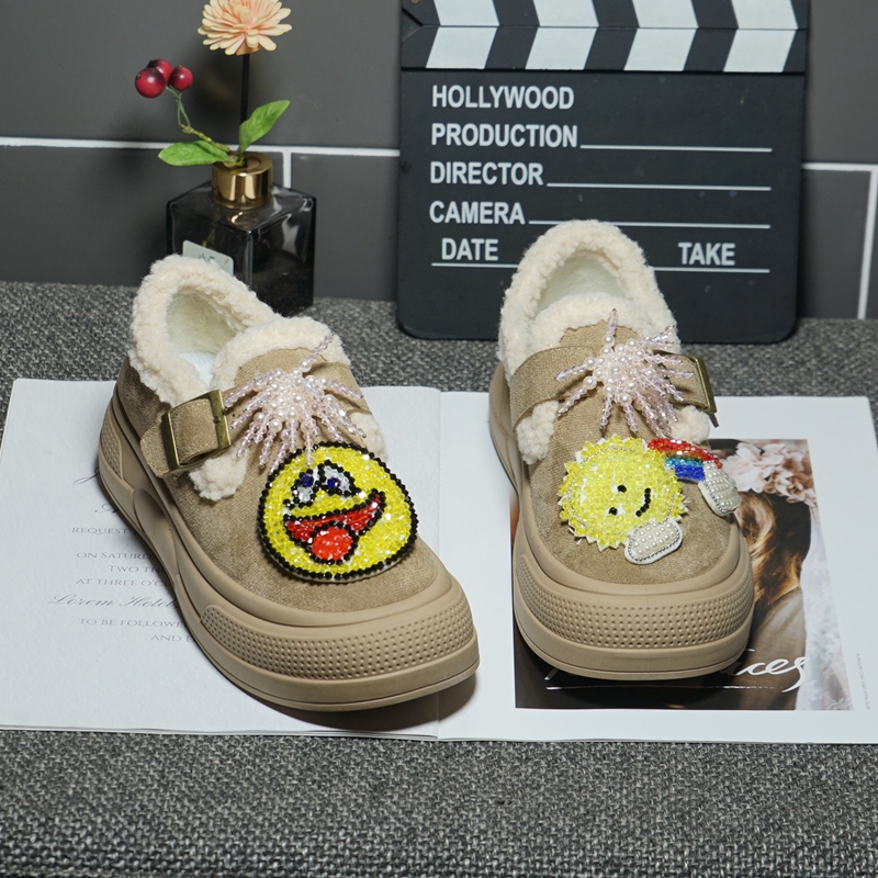 女冬季加绒厚底面包棉鞋