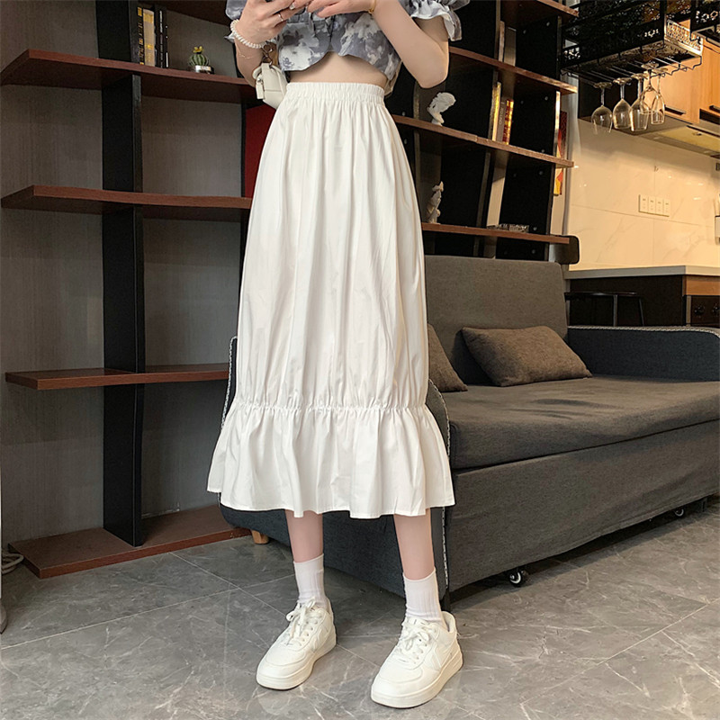 Real shot real price Korean version slim high waist medium length pompous skirt white air A-line umbrella skirt skirt skirt skirt