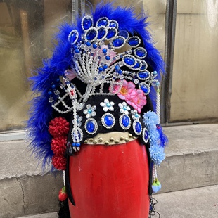 新款 正凤卧凤有鬓角配大花长线发亚克力手工配件大秧歌 头饰羽毛款