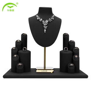 黑色超纤首饰陈列架项链模特耳钉耳环手链戒指展示架珠宝展示道具