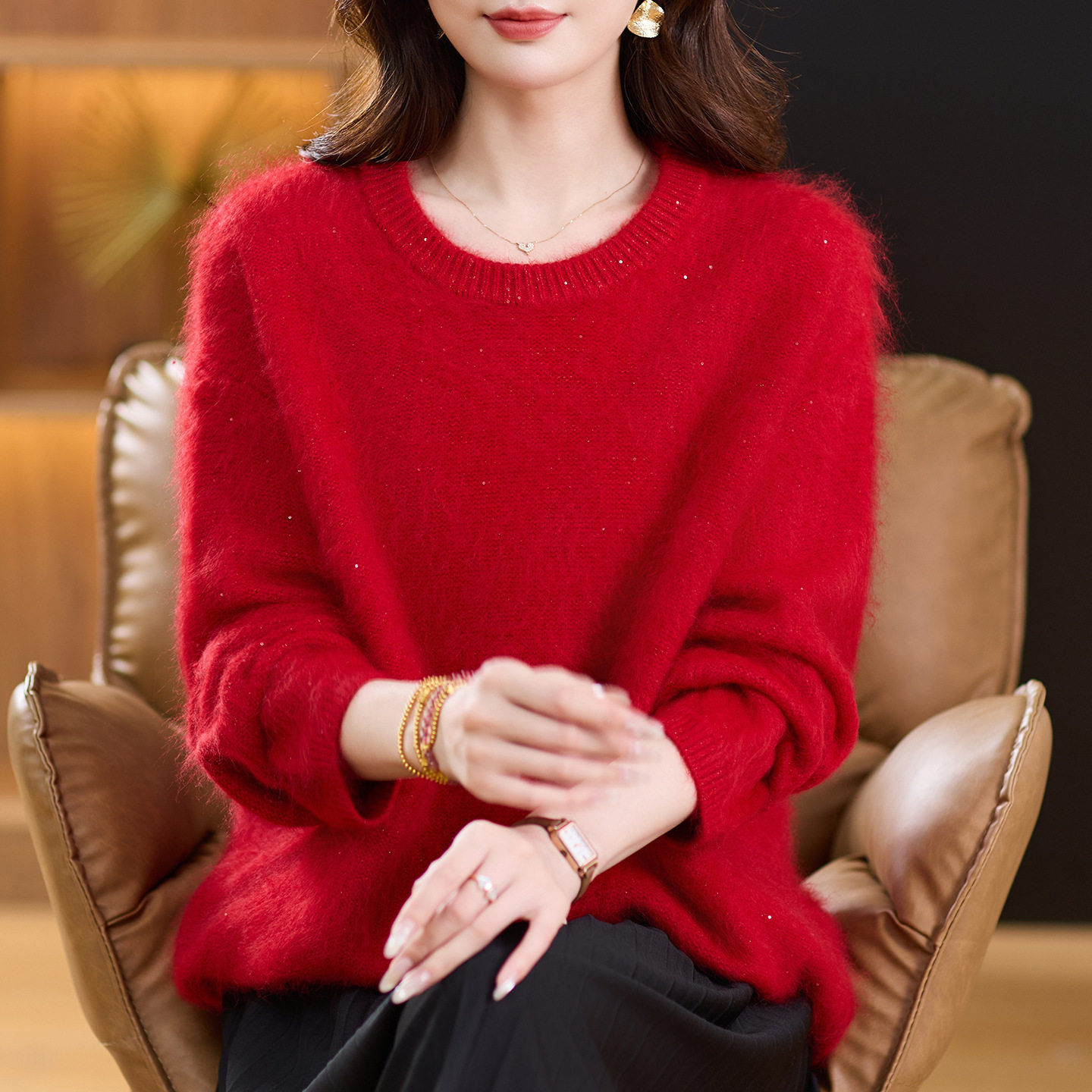 【100%纯山羊绒】上衣中老年妈妈毛衣秋冬打底衫女厚款针织羊绒衫