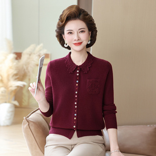 【纯山羊绒】女厚中老年妈妈毛衣针织羊绒衫外套上衣秋冬开衫
