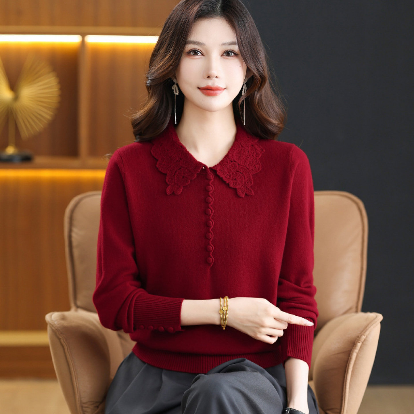 【100%纯山羊绒】上衣针织羊绒衫打底衫秋冬女厚款中老年妈妈毛衣