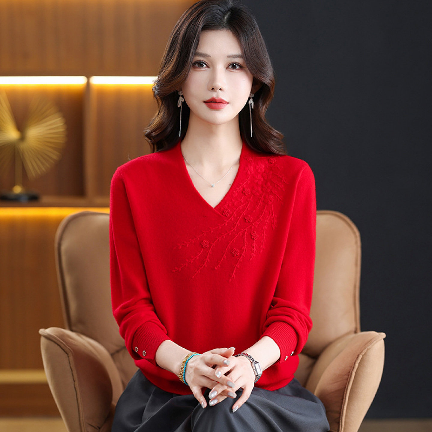 【100%纯山羊绒】打底衫上衣针织羊绒衫秋冬女厚款中老年妈妈毛衣