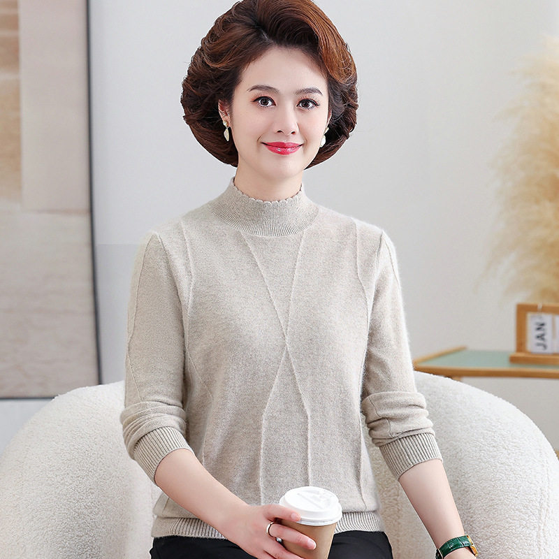轻奢婆婆针织衫女妈妈加厚保暖打底衫大码加肥毛衣中老年高端毛衫