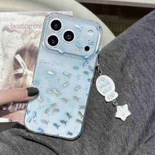 一家不会撞壳的店个性海底鎏金小鱼手机壳适用苹果16pro17air渐变荧光百搭防摔iPhone15pm13P14max硅胶保护套