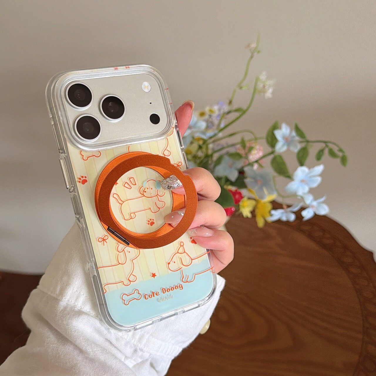 一家不会撞壳的店个性可爱线条狗手机壳适用苹果iphone17P16PRO14promax15p13百搭360°一体带支架折叠保护套图片