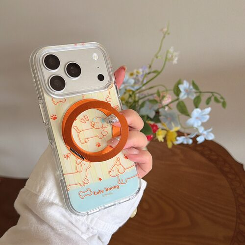 一家不会撞壳的店个性可爱线条狗手机壳适用苹果iphone17P16PRO14promax15p13百搭360°一体带支架折叠保护套
