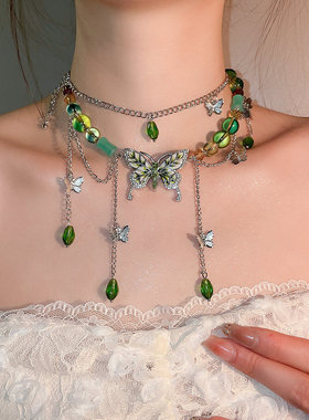 森系清新气质串珠蝴蝶流苏项链