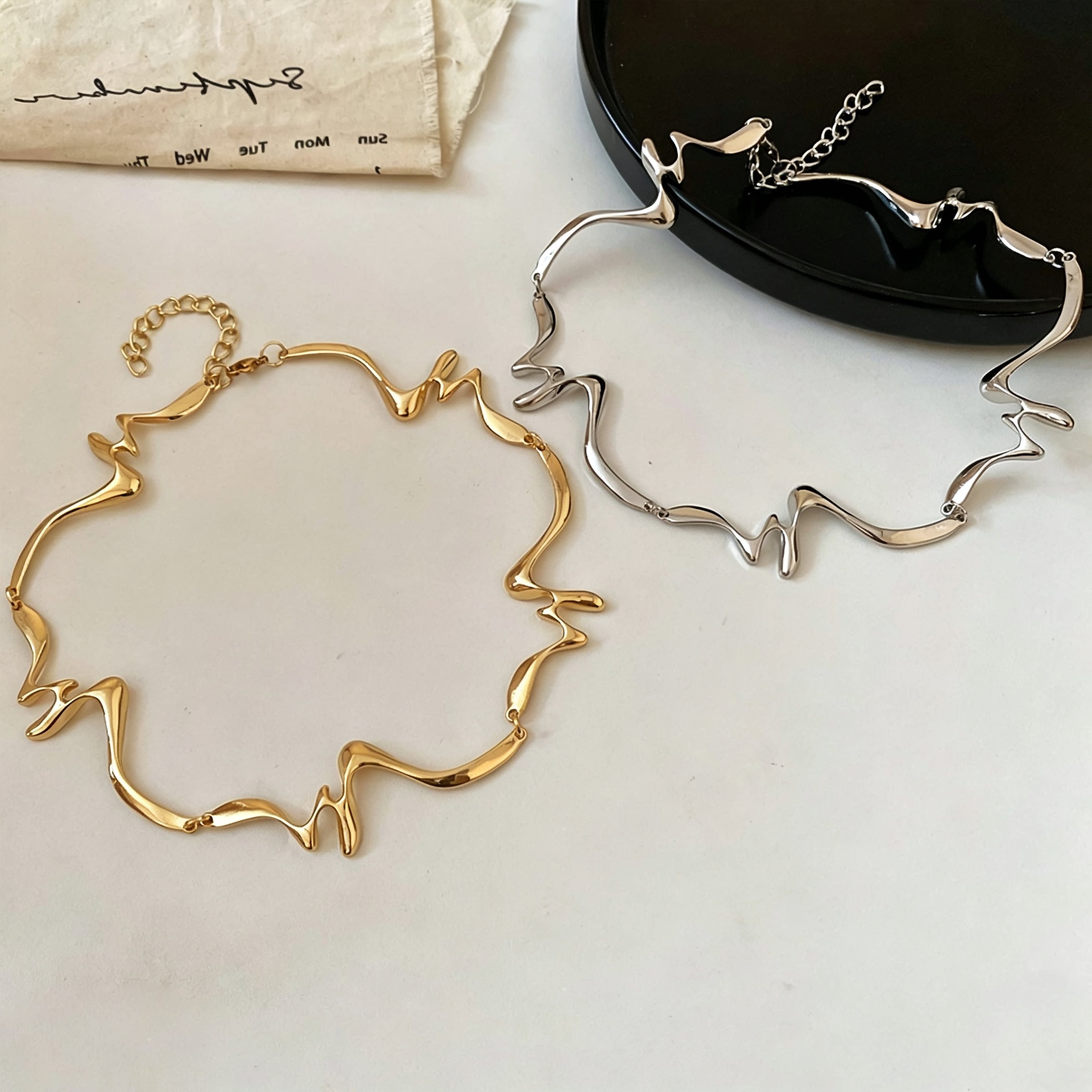 MEILAIFUREN金属波浪锁骨项链