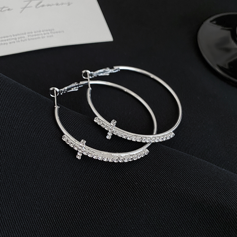 夸张镶钻十字架耳环女设计感耳圈