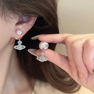 两戴西太后土星珍珠耳钉女