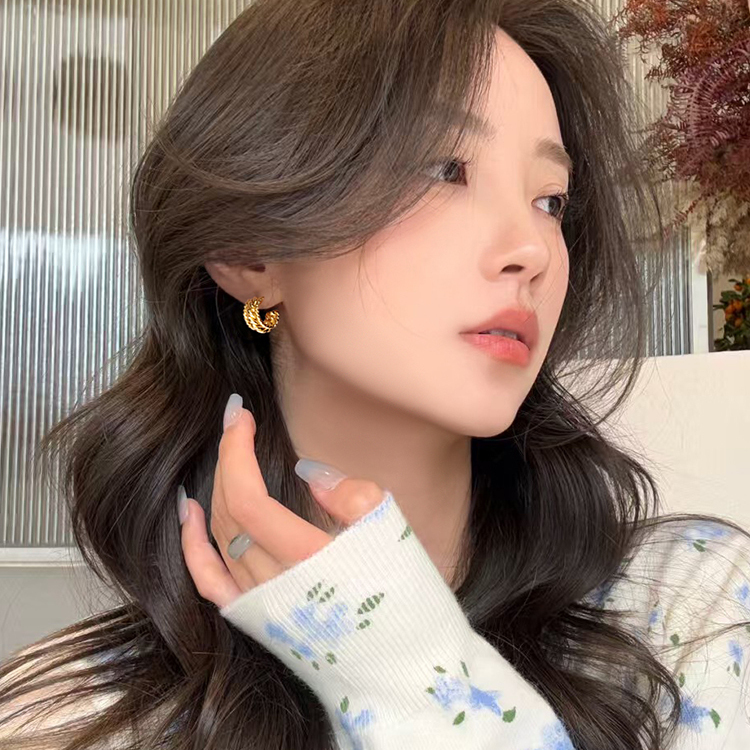 耳钉女复古金属感麻花圈圈耳环