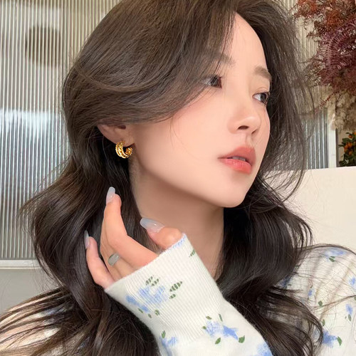 耳钉女复古金属感麻花圈圈耳环