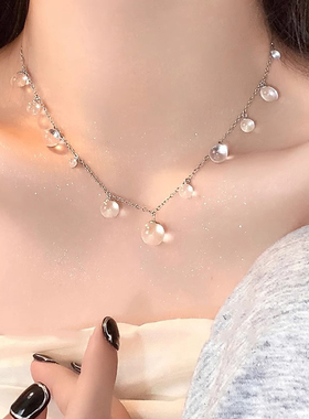 透明水滴吊坠项链气质清冷