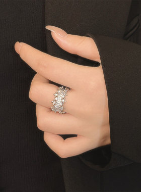 轻奢高级感小众满钻花朵开口戒指