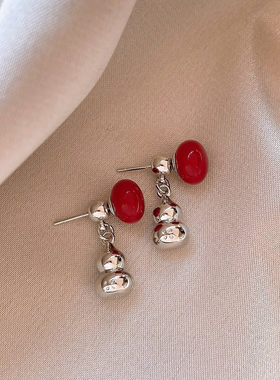 MEILAIFUREN高端定制红色豆豆银色葫芦耳坠高级感小众巨好看耳环