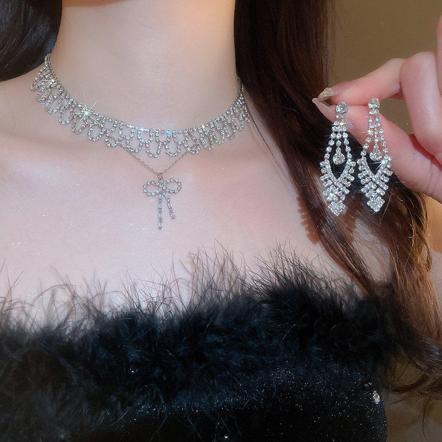 MEILAIFUREN高端定制闪钻礼服配饰高级感轻奢项链精致气质耳环