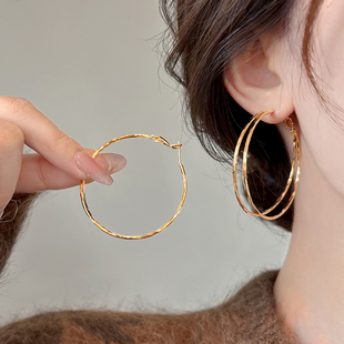 MEILAIFUREN高端定制冷淡风金色大圈圈耳环女纯银高级感轻奢耳圈