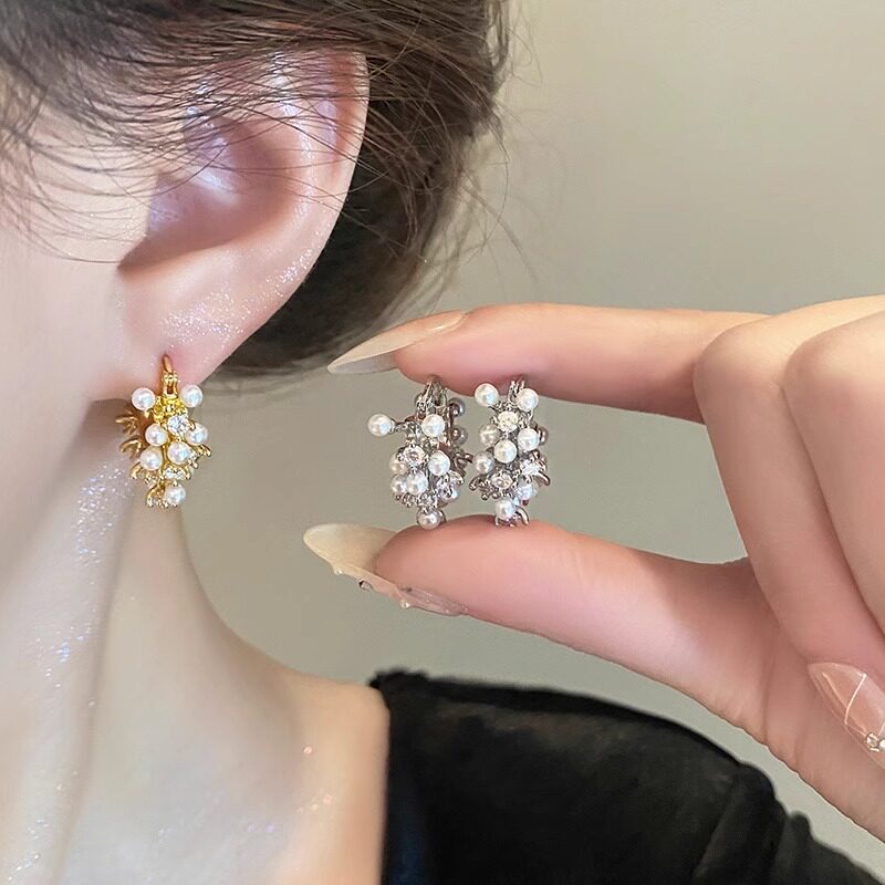法式珍珠锆石保色耳扣耳环女