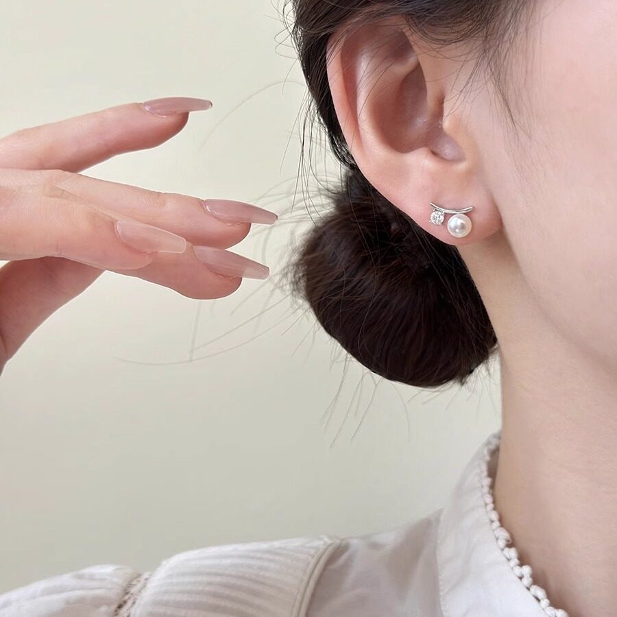 天然淡水珍珠锆石一字耳环女
