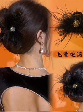MEILAIFUREN高端定制 黑色羽毛抓夹盘发气质鲨鱼夹头饰
