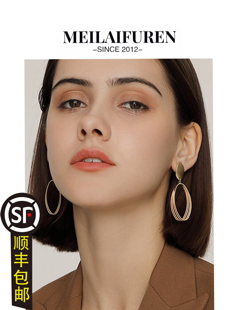 MEILAIFUREN高端定制复古哑光金色耳环女港风气质耳钉冷淡风耳饰