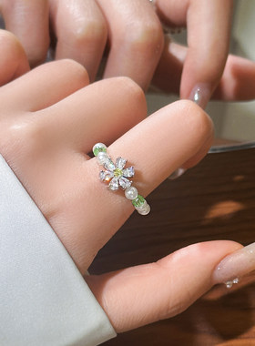 轻奢串珠巨好看满钻花朵珍珠戒指