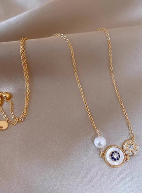 贝壳微镶珍珠项链女小众锁骨链