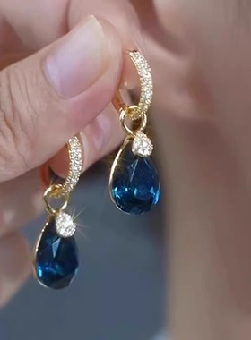 MEILAIFUREN高端定制蓝色水滴水晶耳扣女适合夏天的耳环2025新款