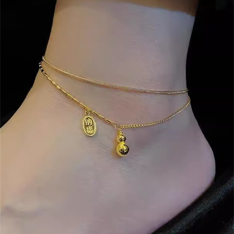 MEILAIFUREN高端定制18K金葫芦脚链女小众轻奢设计不掉色学生脚环
