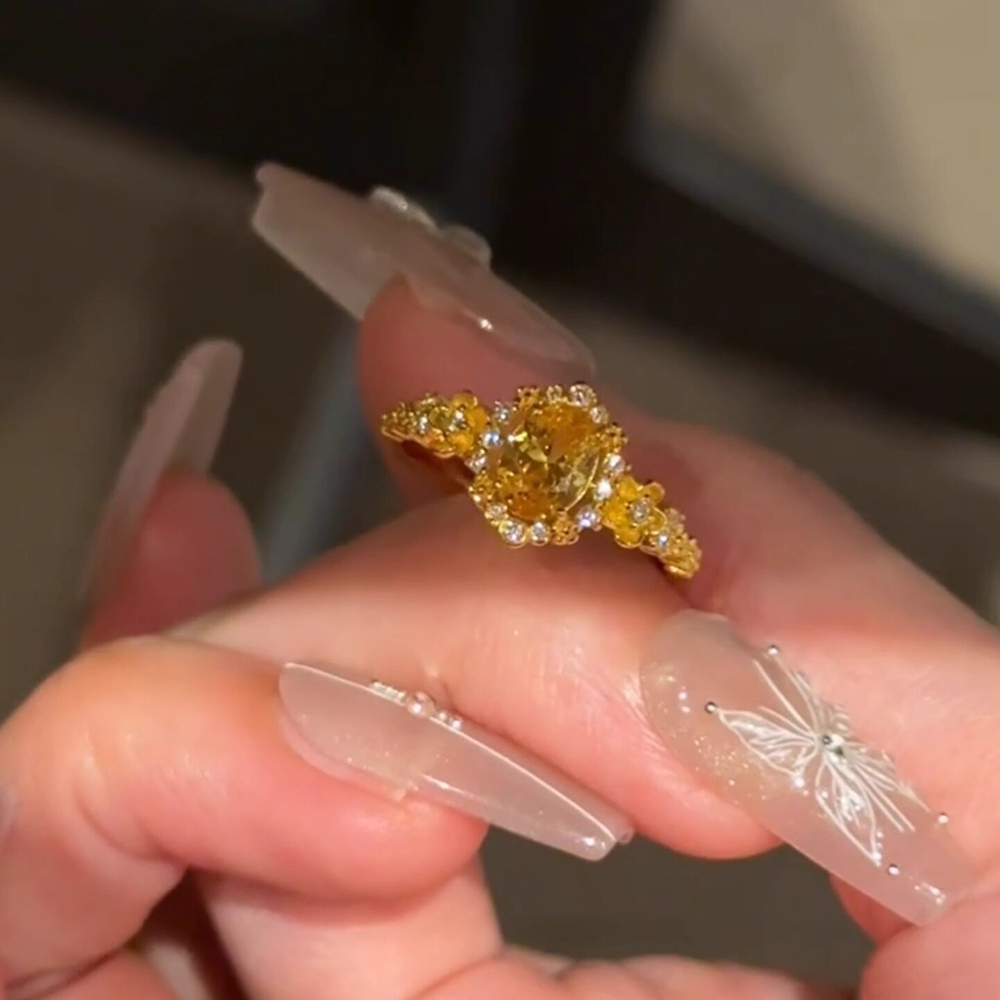 MEILAIFUREN高端定制鎏金鸽子蛋戒指轻奢高级感中古风开口戒指环