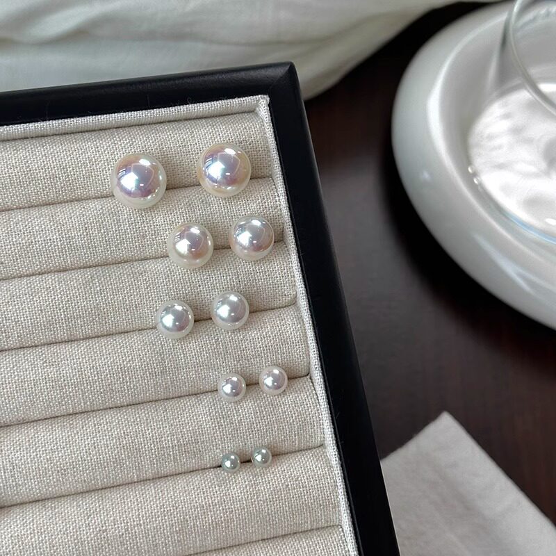 MEILAIFUREN高端定制媲美海水akoya强光伴彩人造珍珠纯银耳钉耳环