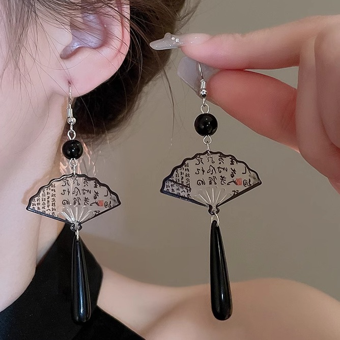 美莱芙人新中式水墨折扇耳钩