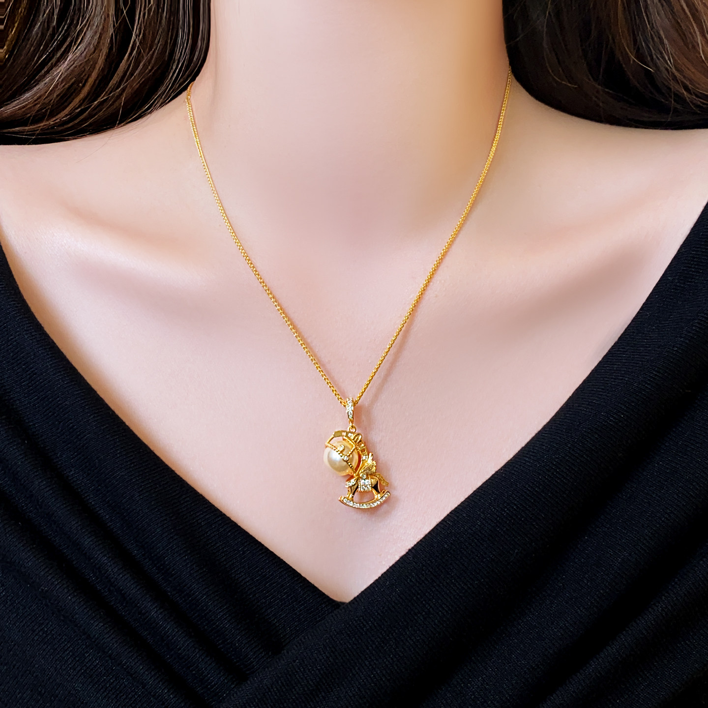 MEILAIFUREN高端定制古法沙金木马珍珠吊坠项链精致高级感配饰品