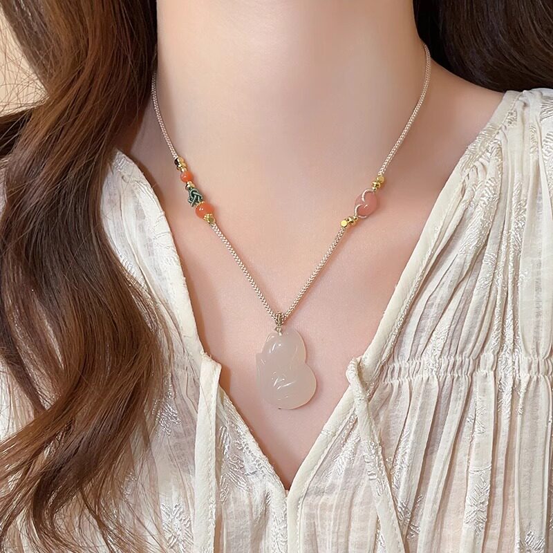 MEILAIFUREN高端定制手工编织绳狐狸吊坠项链女款轻奢小众锁骨链