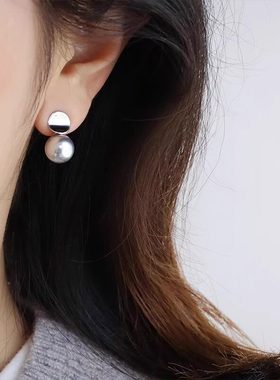 MEILAIFUREN高端定制强光灰色珍珠耳钉高级感轻奢简约百搭耳环