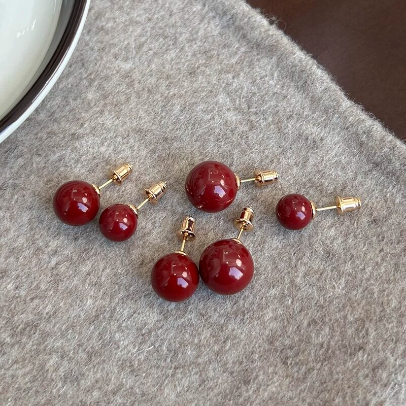 MEILAIFUREN高端定制 红球球秋冬气质高级感耳钉简约小众设计耳环