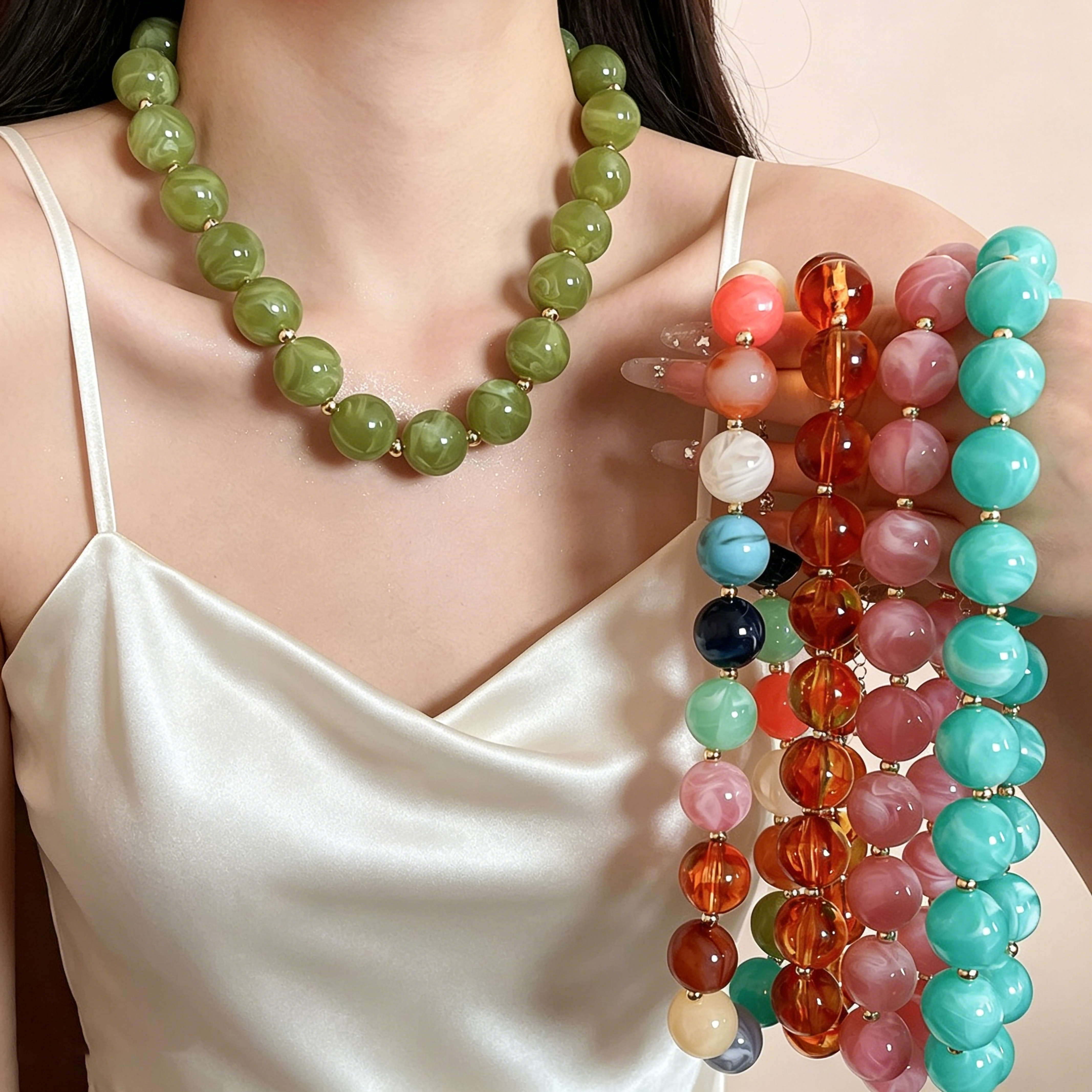 MEILAIFUREN渐变圆珠锁骨链